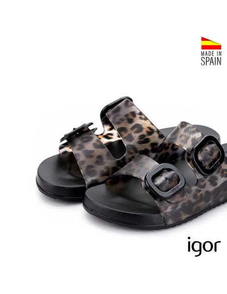 chanclas mujer igor doble hebilla leopardo negro detalle
