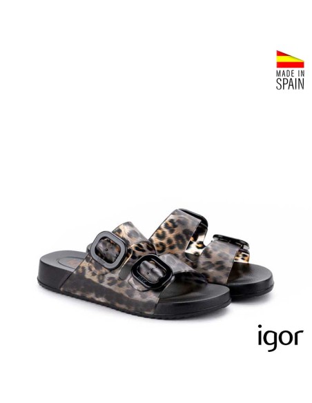 chanclas igor mujer leopardo negro puestas verano