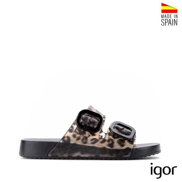 chanclas mujer igor habana leopardo negro vista lateral