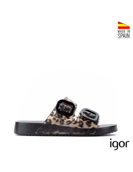 chanclas mujer igor habana leopardo negro vista lateral