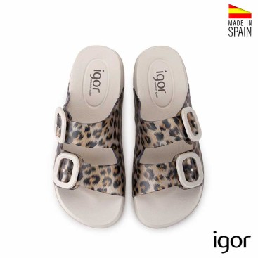 chanclas mujer doble hebilla leopardo igor detalle material goma
