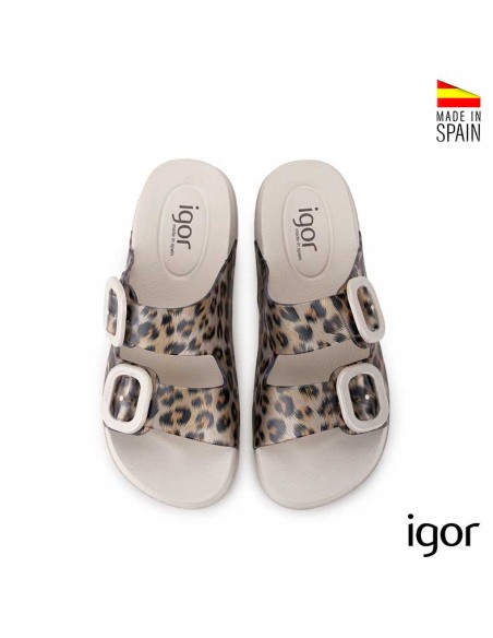 chanclas mujer doble hebilla leopardo igor detalle material goma