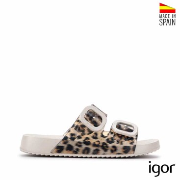 chanclas hebilla mujer igor leopardo beige vista lateral