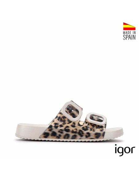 chanclas hebilla mujer igor leopardo beige vista lateral