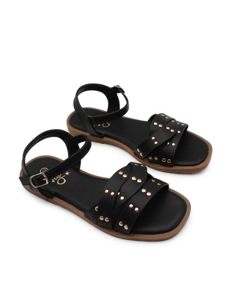 sandalias negras niña con cierre hebilla tobillo vista superior