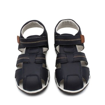 sandalias piel niño azul marino cerrada