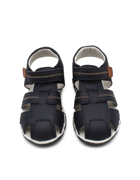 sandalias piel niño azul marino cerrada