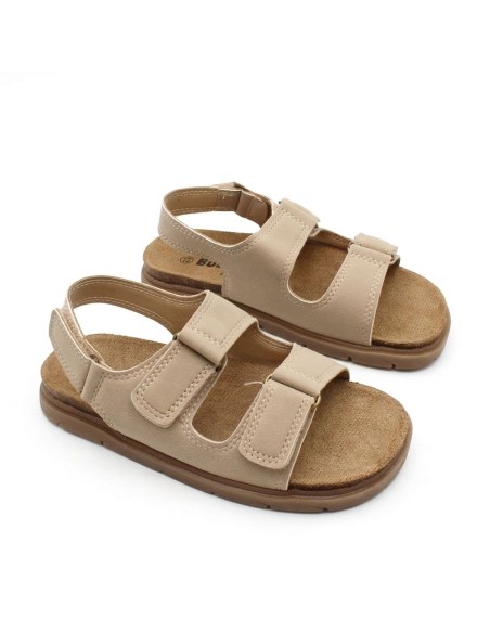 sandalias niño beige con velcros y plantilla anatomica vista en conjunto