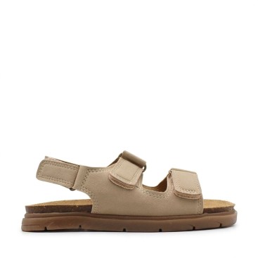 sandalias bio niño beige con triple velcro vista lateral