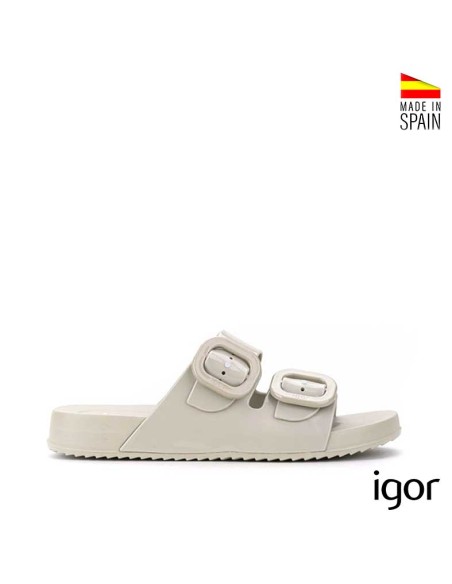 chancla goma mujer sand taupe hebillas igor habana