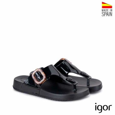 sandalia esclava negra mujer goma igor bari lateral