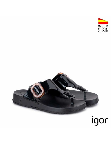 sandalia esclava negra mujer goma igor bari lateral