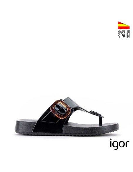 sandalia esclava negra mujer goma igor bari lateral