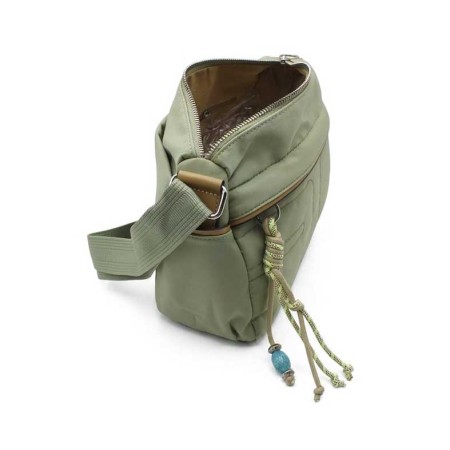 bolso bandolera verde interior cremallera detalle