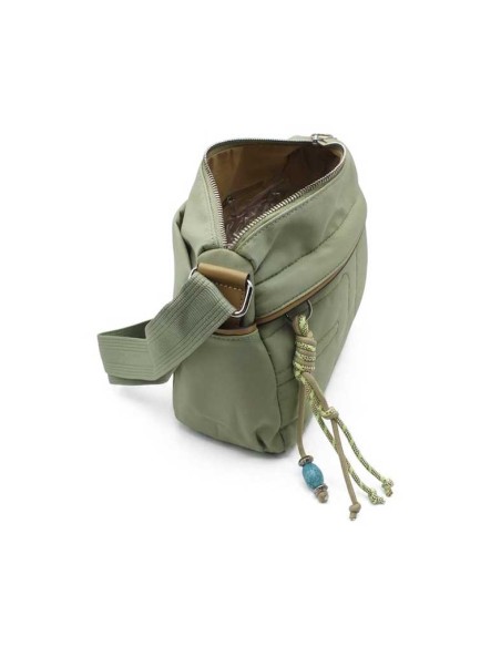 bolso bandolera verde interior cremallera detalle