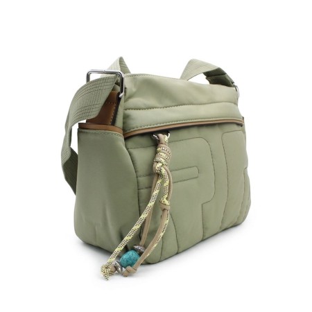 bolso nylon verde bandolera detalle bolsillo delantero