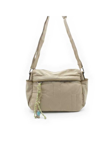 bolso bandolera mujer beige acolchado frontal
