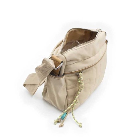 bolso bandolera beige interior abierto cremallera