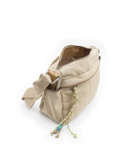 bolso bandolera beige interior abierto cremallera