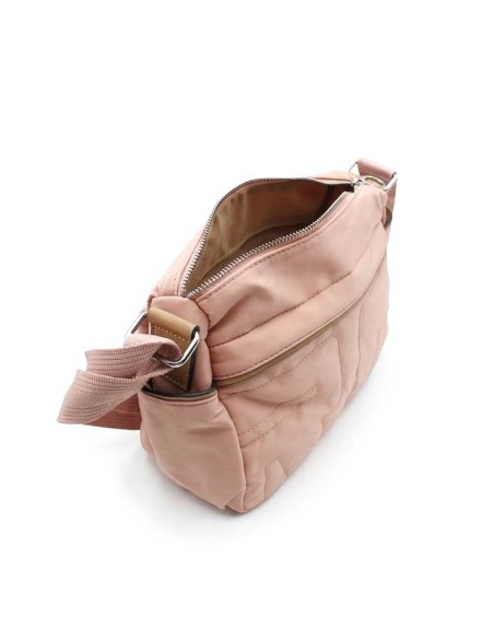 bolso rosa acolchado interior abierto con bolsillos