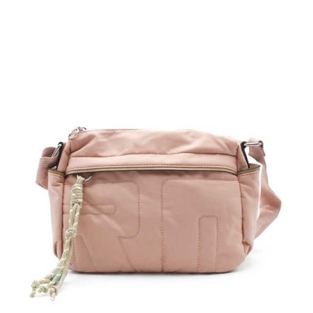 bolso rosa detalle cremallera y cordon decorativo