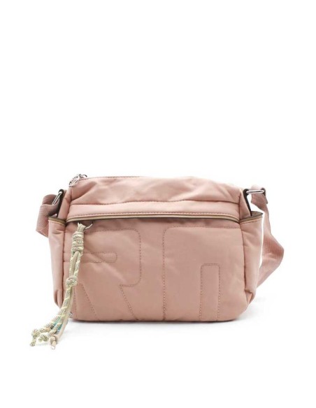 bolso rosa detalle cremallera y cordon decorativo