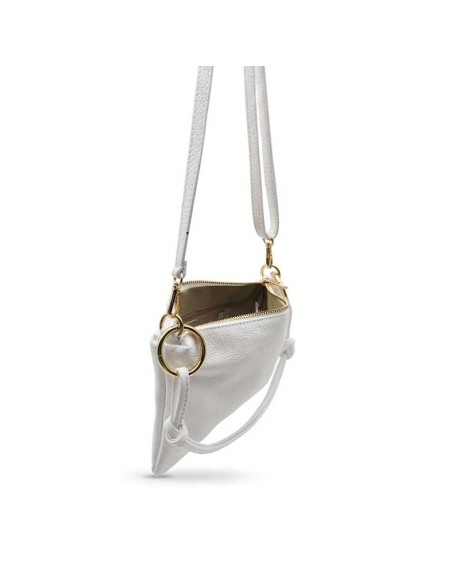bolso piel blanco detalle interior cremallera abierto