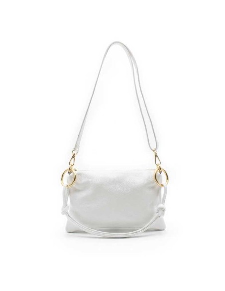 bolso piel blanco mujer asa larga y herrajes dorados lateral