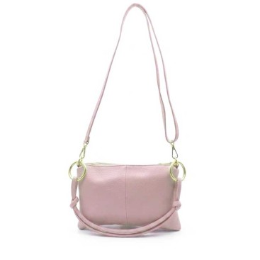 bolso piel rosa mujer asa larga y herrajes dorados frontal