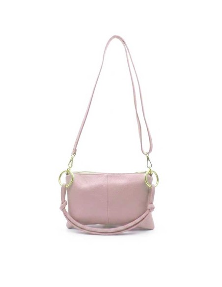 bolso piel rosa mujer asa larga y herrajes dorados frontal