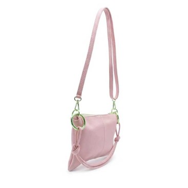 bolso bandolera rosa piel lateral con doble asa