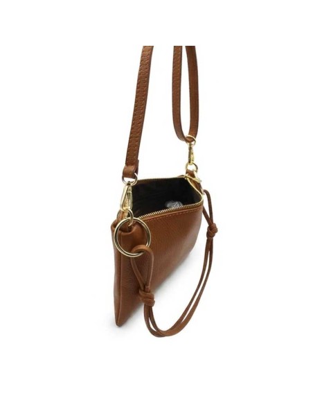 bolso marron piel detalle cremallera superior