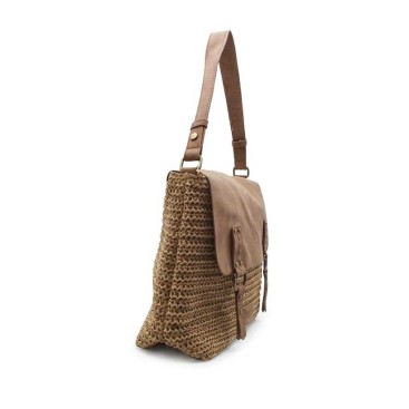 bolso bandolera marron mujer trenzado rafia lateral