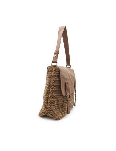 bolso bandolera marron mujer trenzado rafia lateral