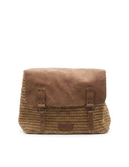 bolso bandolera marron detalle cierres frontales