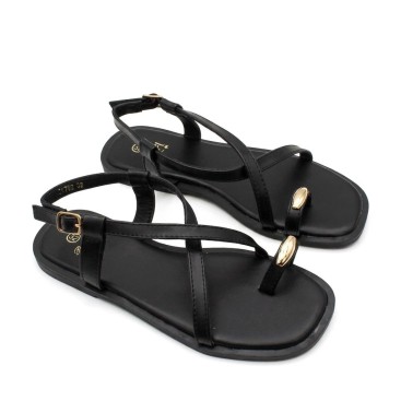 sandalia infantil negra tiras finas elegante
