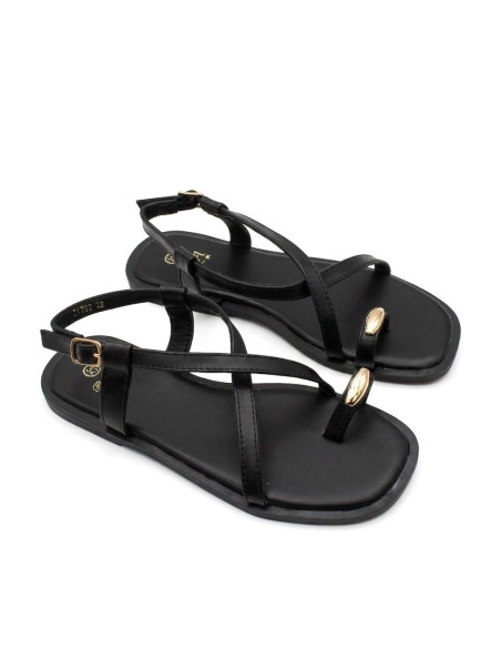 sandalia infantil negra tiras finas elegante