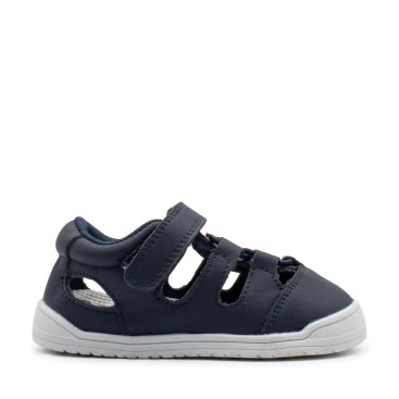 sandalia niño azul marino piel velcro puntera ancha