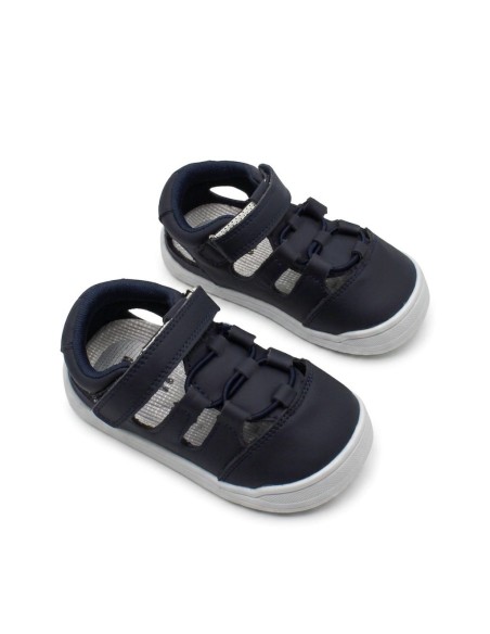 sandalia infantil azul marino flexible goma blanca
