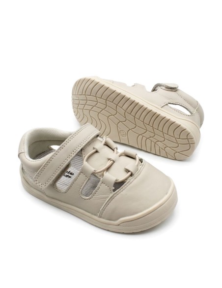 sandalia barefoot niño beige frontal velcro