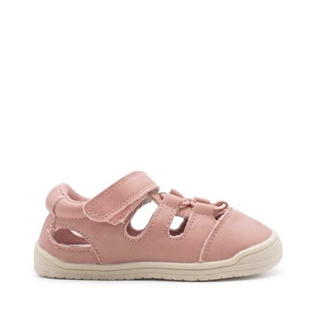 sandalia niña rosa piel velcro puntera ancha