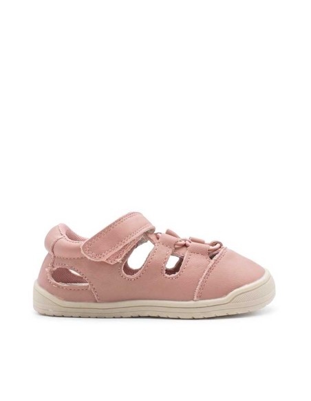 sandalia niña rosa piel velcro puntera ancha