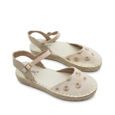 alpargatas infantiles beige lino hebilla lateral