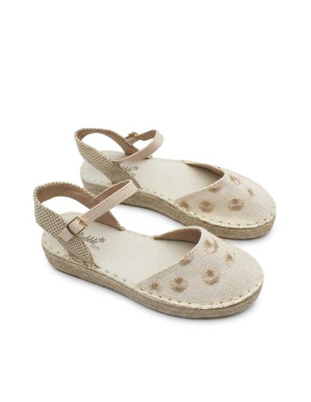alpargatas infantiles beige lino hebilla lateral