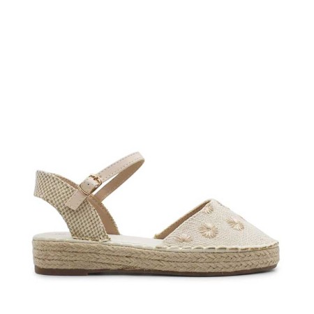 alpargatas niña beige flores bordadas cuña