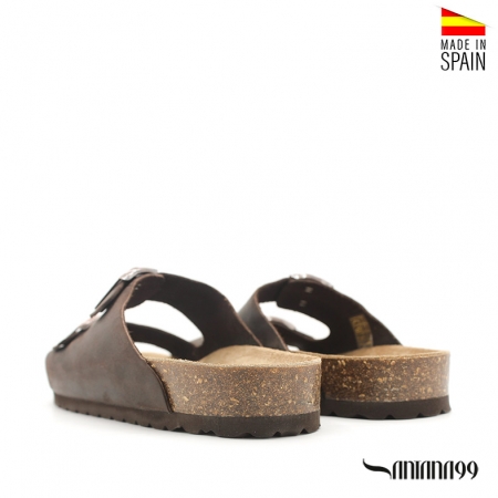 sandalia bio con hebillas de hombre piel marrón