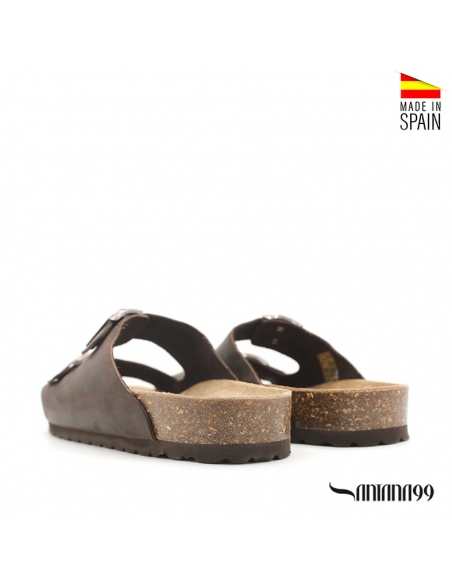 sandalia bio con hebillas de hombre piel marrón