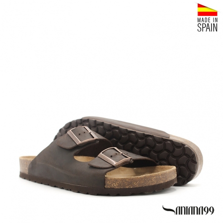 sandalias bio hebillas piel marrón