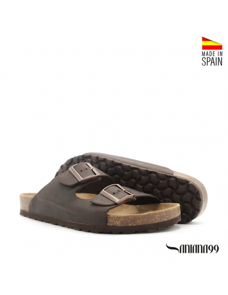 sandalias bio hebillas piel marrón