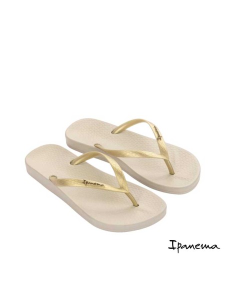 Chancla Ipanema beige anatómica mujer con tiras doradas